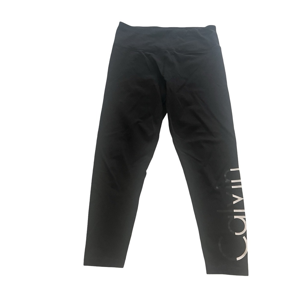 Calvin Klein Women's Size M/L Black Leggings Logo Spellout 90% Cotton‎ Stretchy